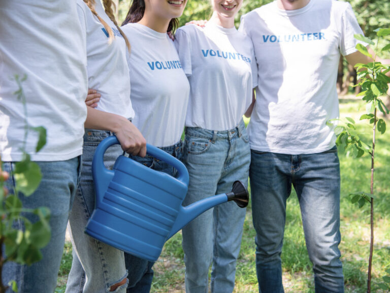 Volunteers gardening